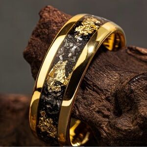 Men’s Luxury Stainless Steel Meteorite Stone 8mm Polished Band Size 13